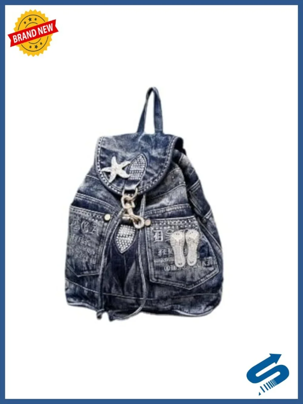 Denim Backpack Purse - Large Capacity Casual Daypack Shoulder Bag for Women